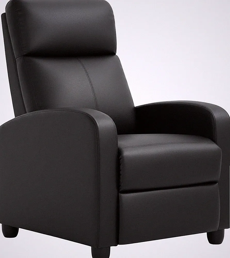 Adjustable Recliner Chair with Lumbar Support - Dark Black PU Leather