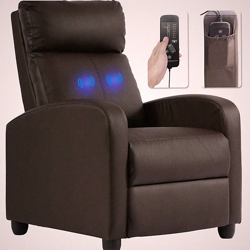 Bestmassage Recliner Chair 2 Point Massage Function Pu Brown Lumbar Support