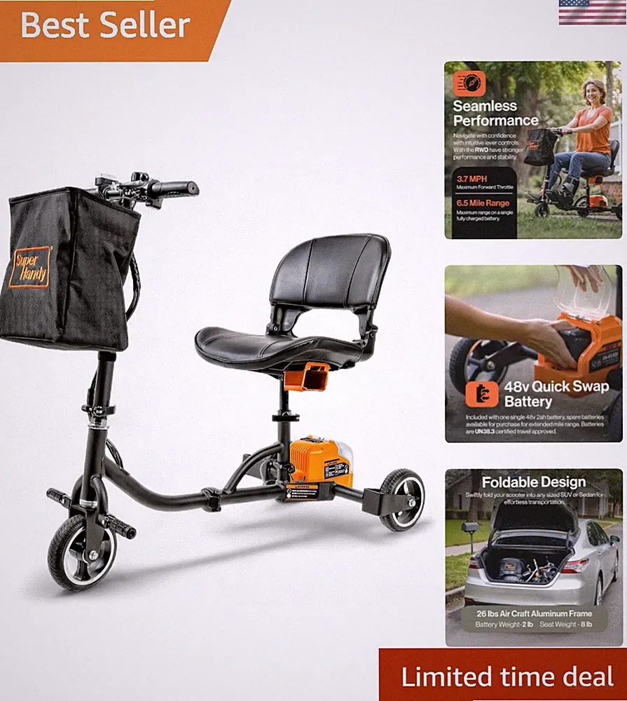 Compact & Reliable 3-Wheel Mobility Scooter - Supports 275 lbs, Li-Ion Battery