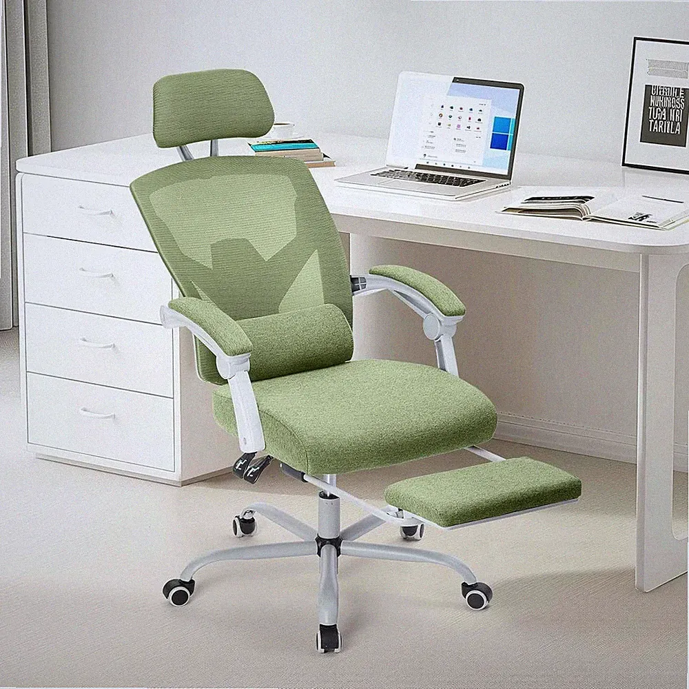 Ergonomic High-Back Office Chair with Lumbar Support & Footrest - Green