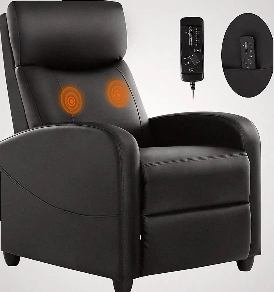 Massage Recliner Chair Sofa Home Theater Seating with Lumbar Support Black PU