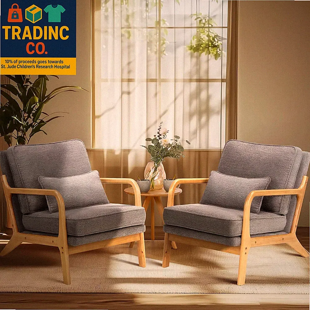 Mid Century Modern Accent Chair Set of 2 with Lumbar Pillow, Relaxing Armchair w
