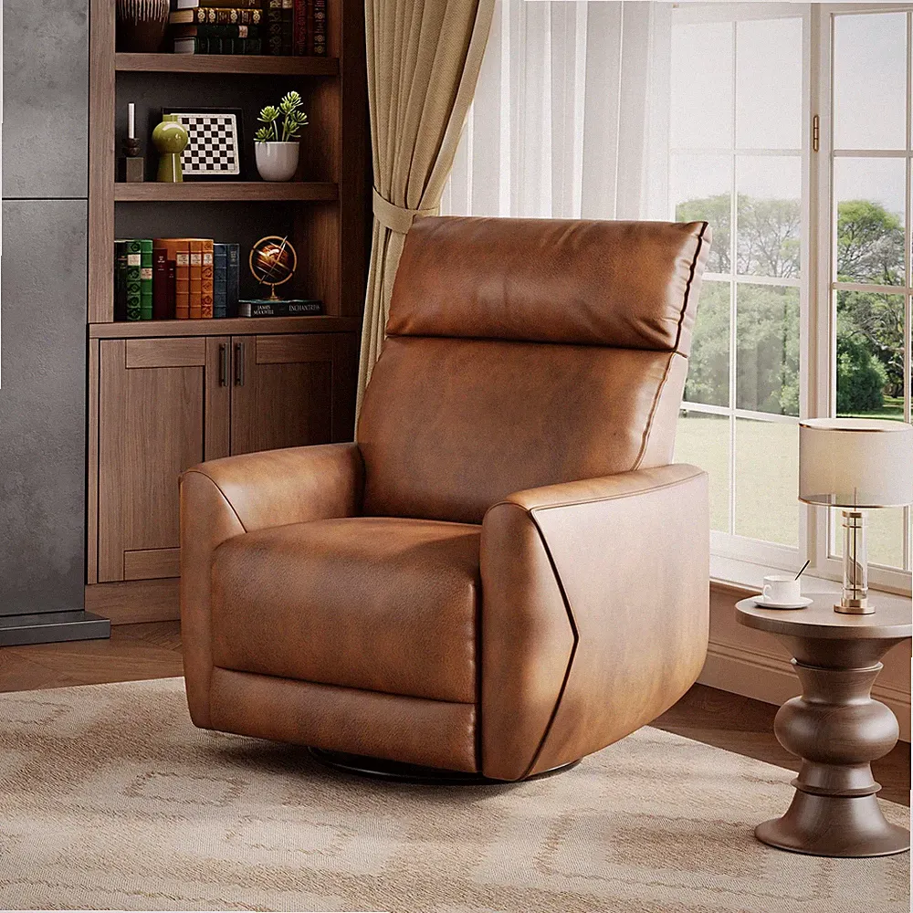 Power Recliner Chair, 270° Swivel Glider with USB Charging Port, Large PU Lea...