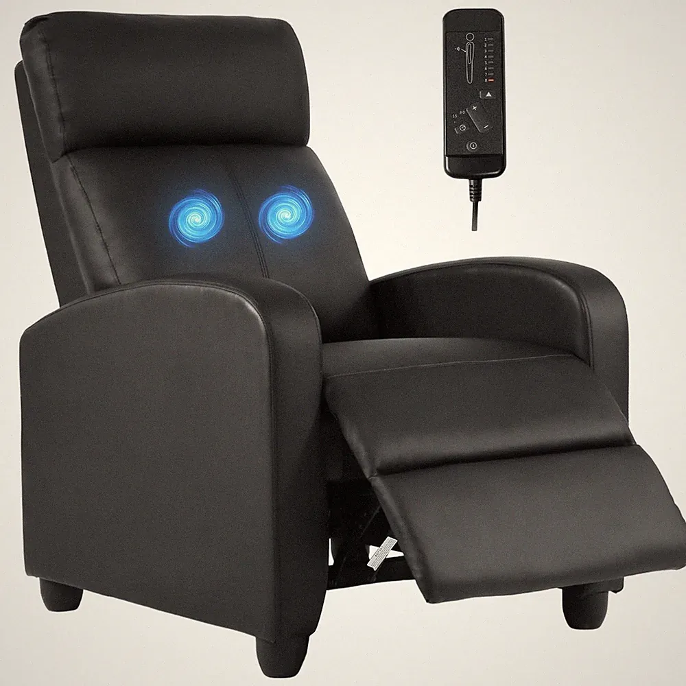 Recliner Chair Massage Sofa Lumbar Support Padded Backrest Black FDW Home Living