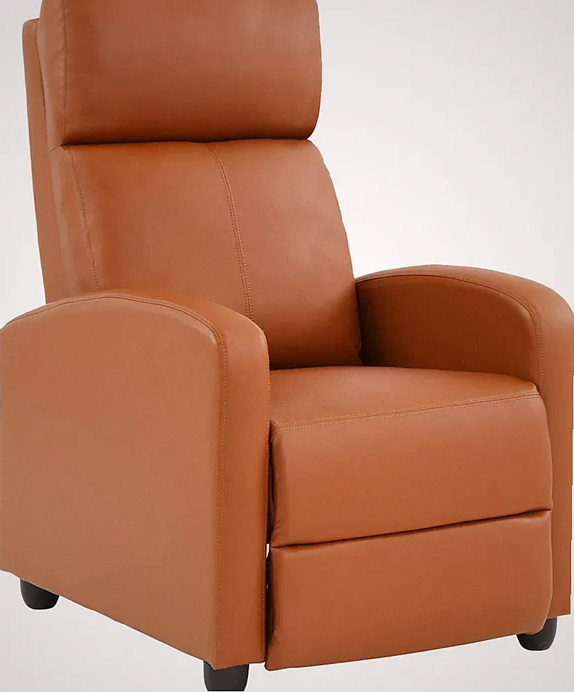 Tan Brown Faux Leather Recliner Armchair Home Theater Seating Footrest Reclining